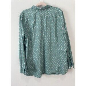 Lands End Supima No Iron Top Shirt Plus Size 22W Button Up Teal Novelty Print